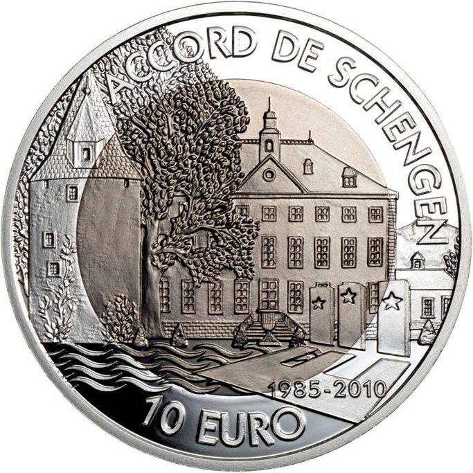 10,00 EUR silver-titanium coin 2010 25th ANNIVERSARY OF THE SCHENGEN AGREEMENT