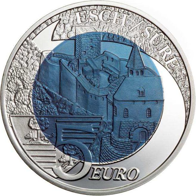 5,00 EUR silver-niobium coin 2010 CASTLE OF ESCH-SUR-SÛRE<