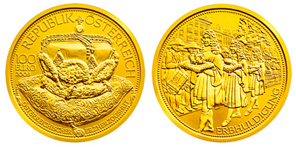 Crown of an Archduke 100 euro gold coin zlatá mince rakousko Erzherzogshut
