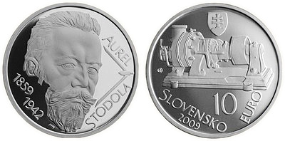 Slovensko pamětní euro mince Aurel Stodola