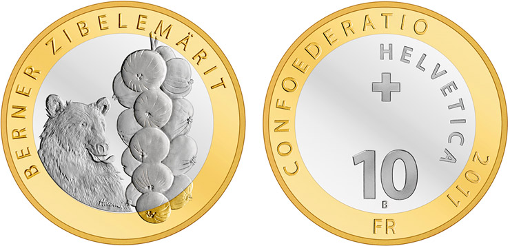 10-franc bimetal coin 2011, Bern Onion Market
